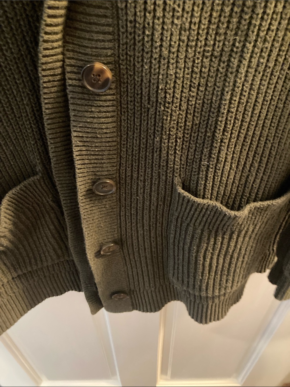 LOFT Olive Green Ribbed V-Neck Button Cardigan - Picture 4 of 4